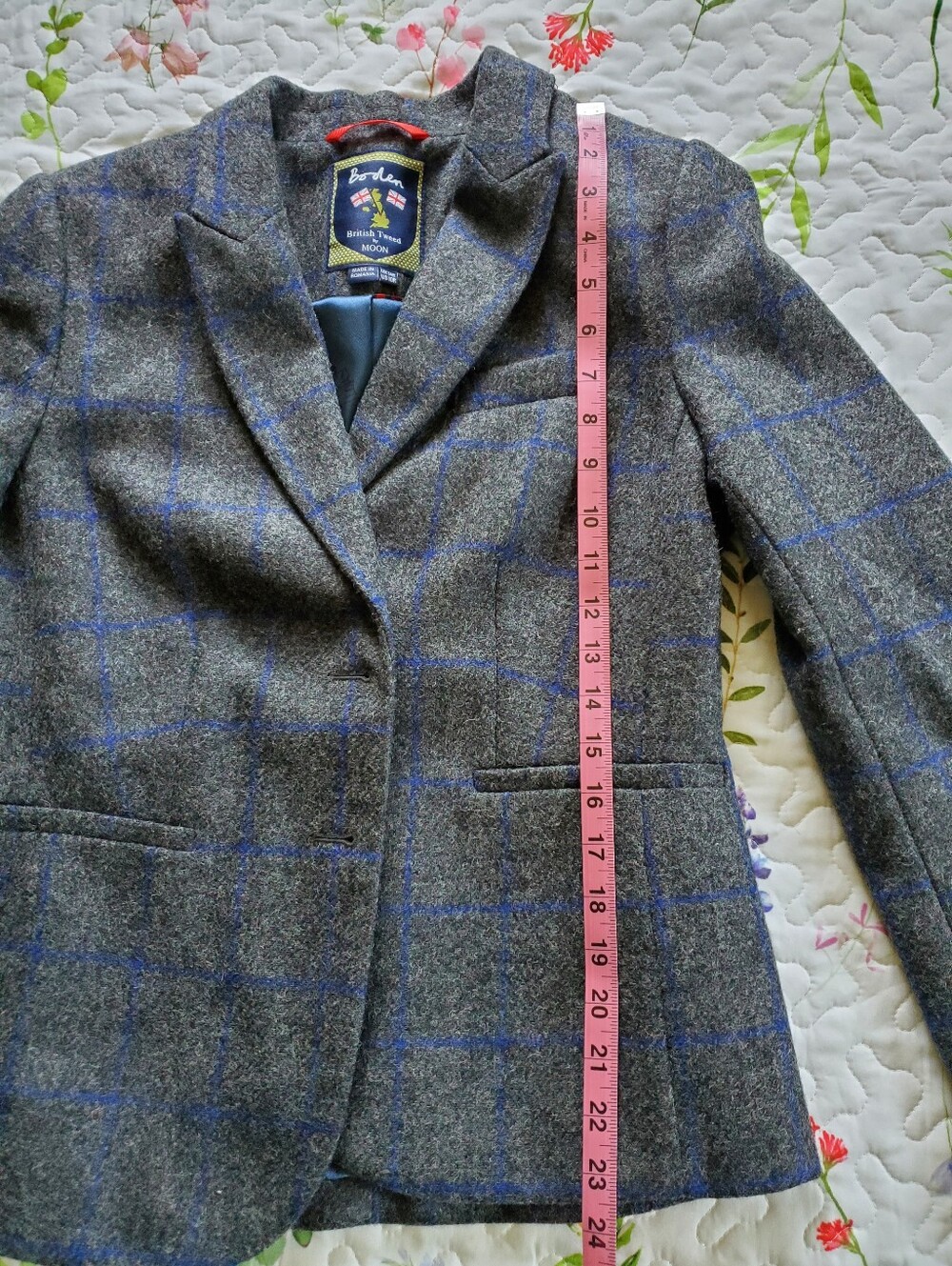 Boden Women's Tweed Blazer Gray & Blue Windowpane, Size 10R - Picture 6 of 15